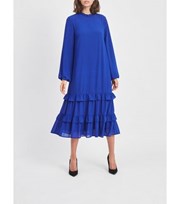 VILA Bright Blue Frill Tiered High Neck Midi Dress